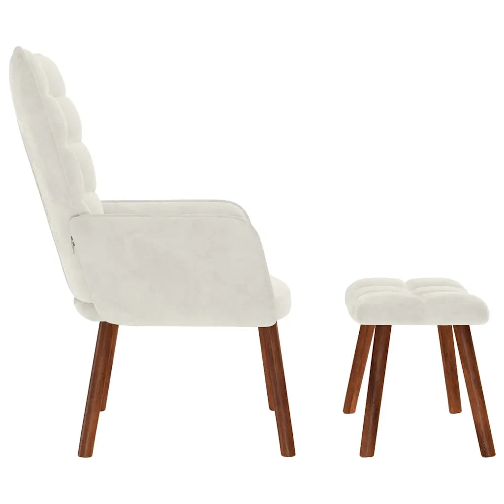 Poltrona Relax con Sgabello in Velluto Crema 4016830
