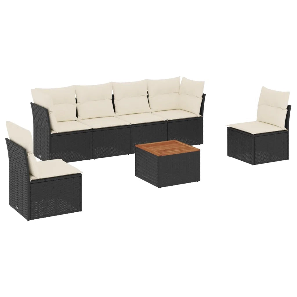 Set Divani da Giardino con Cuscini 7pz Nero Polyrattan 3223550