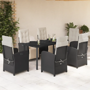 Set da Pranzo da Giardino 7 pz Nero con Cuscini in Polyrattan
