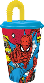 Bicchiere in plastica con cannuccia Spiderman 430 ml