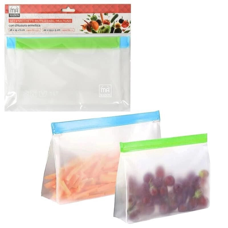 MAURY'S SET 2 SACCHETTI RIUTILIZZABILI MULTICOLORE CAPACITÀ 1 E 1,5 LT