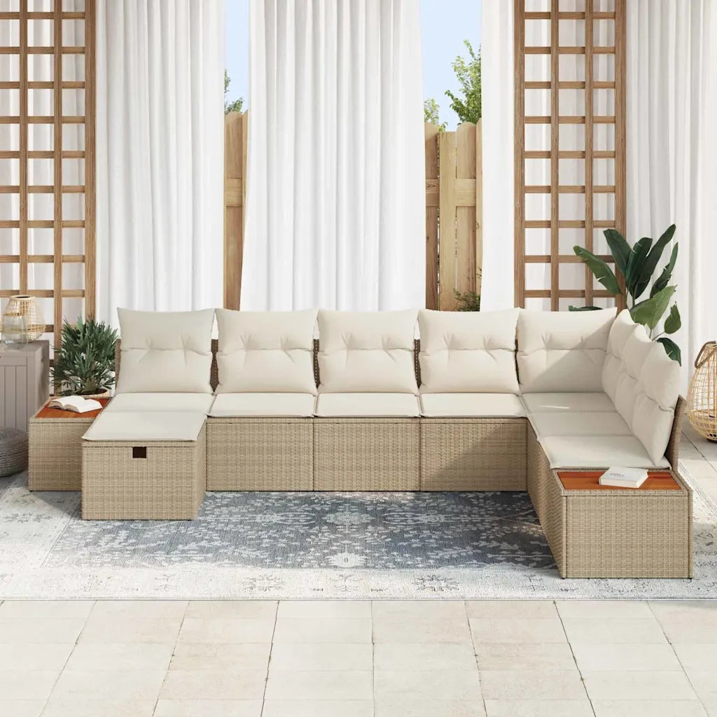 Set Divano da Giardino con cuscino 9 pcs Beige polyrattan