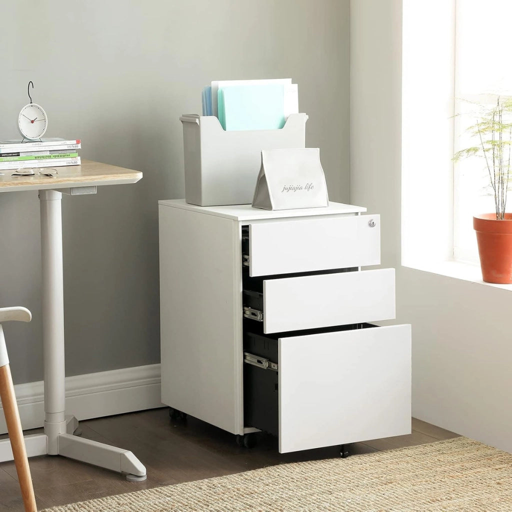 Cassettiera per documenti OFC60WT in acciaio bianco con ruote