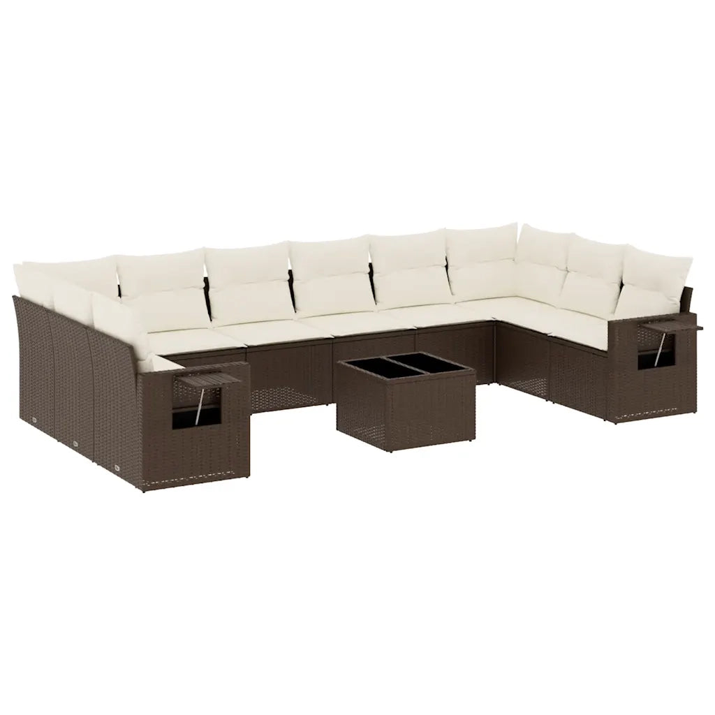 Set Divani da Giardino 11 pz con Cuscini Polyrattan Marrone 3253020