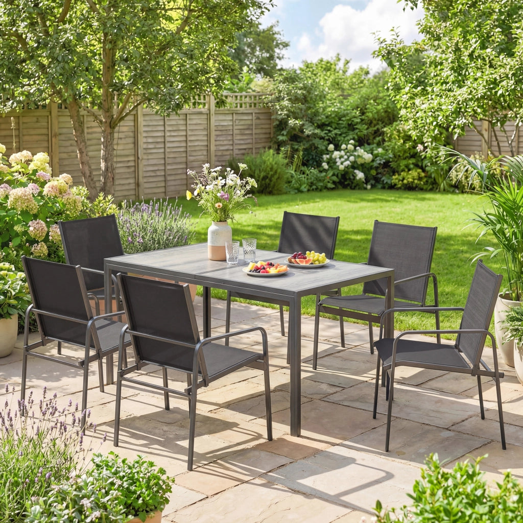 Set Tavolo e Sedie da Giardino ¨C Minimal ¨C Nero 6 Pezzi