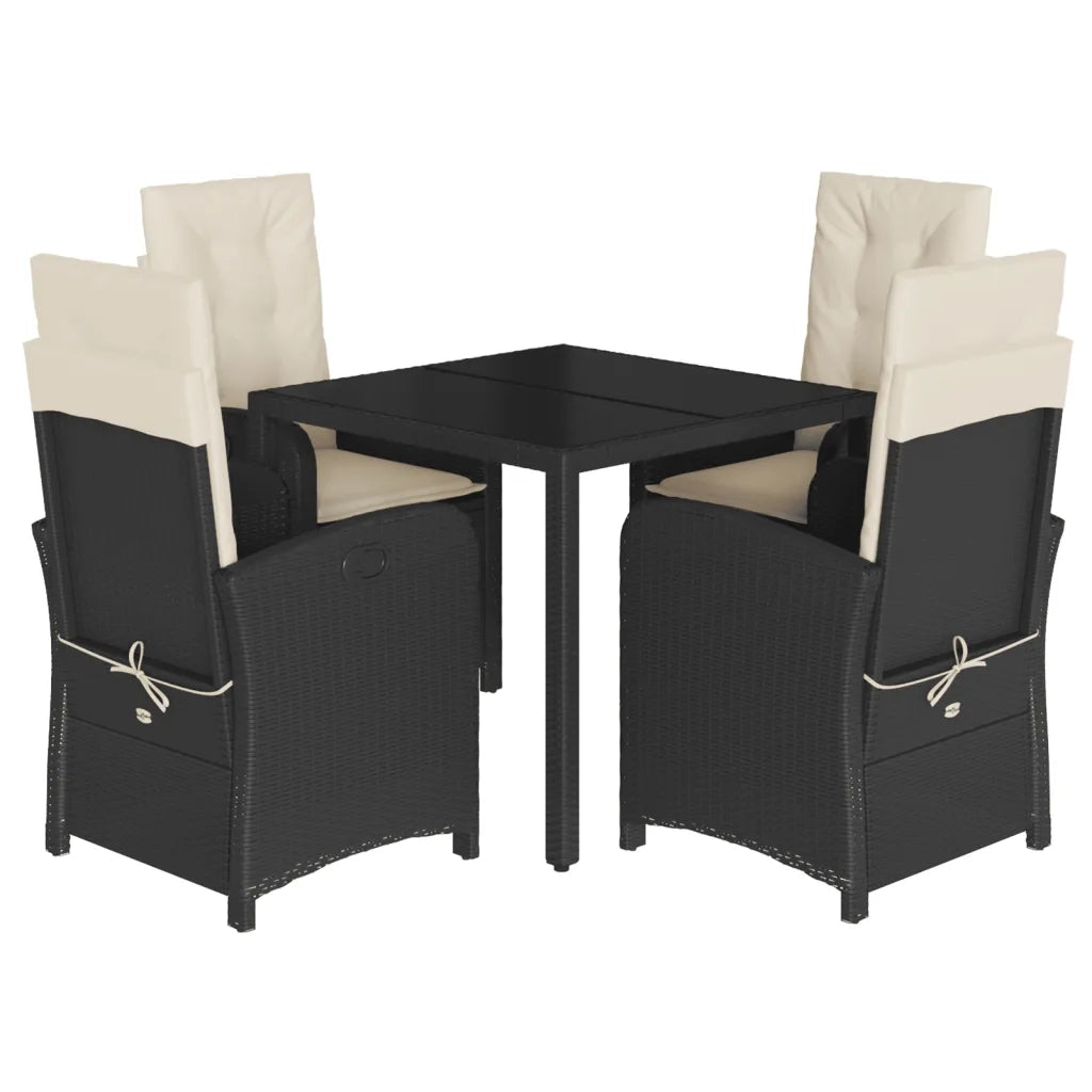Set da Pranzo da Giardino 5 pz Nero con Cuscini in Polyrattan
