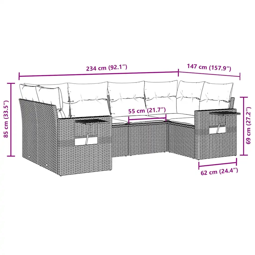 Set Divano da Giardino 6 pz con Cuscini Marrone in Polyrattan 3252920