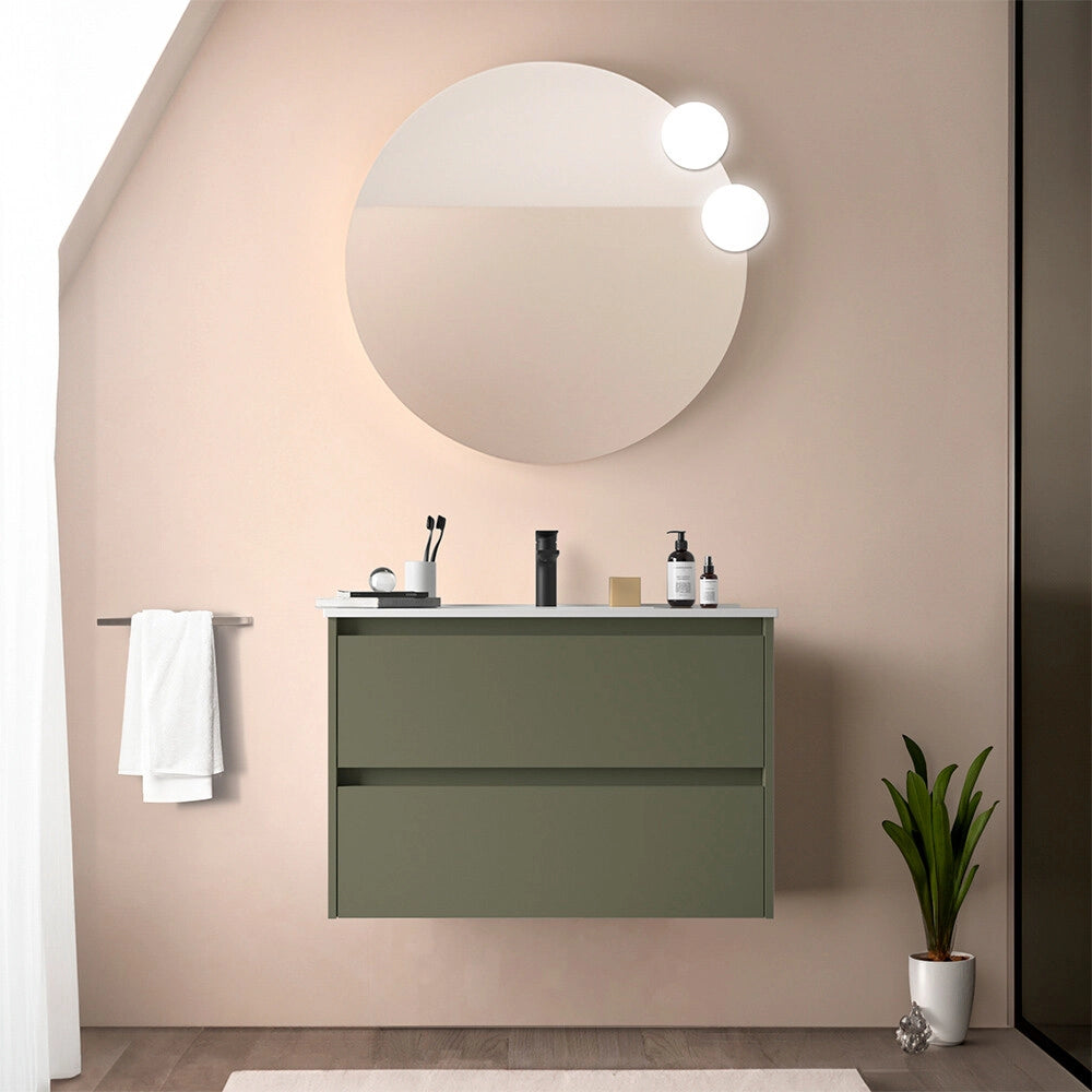 Mobile bagno sospeso 80 cm verde satinato con lavabo ad incasso Gaya