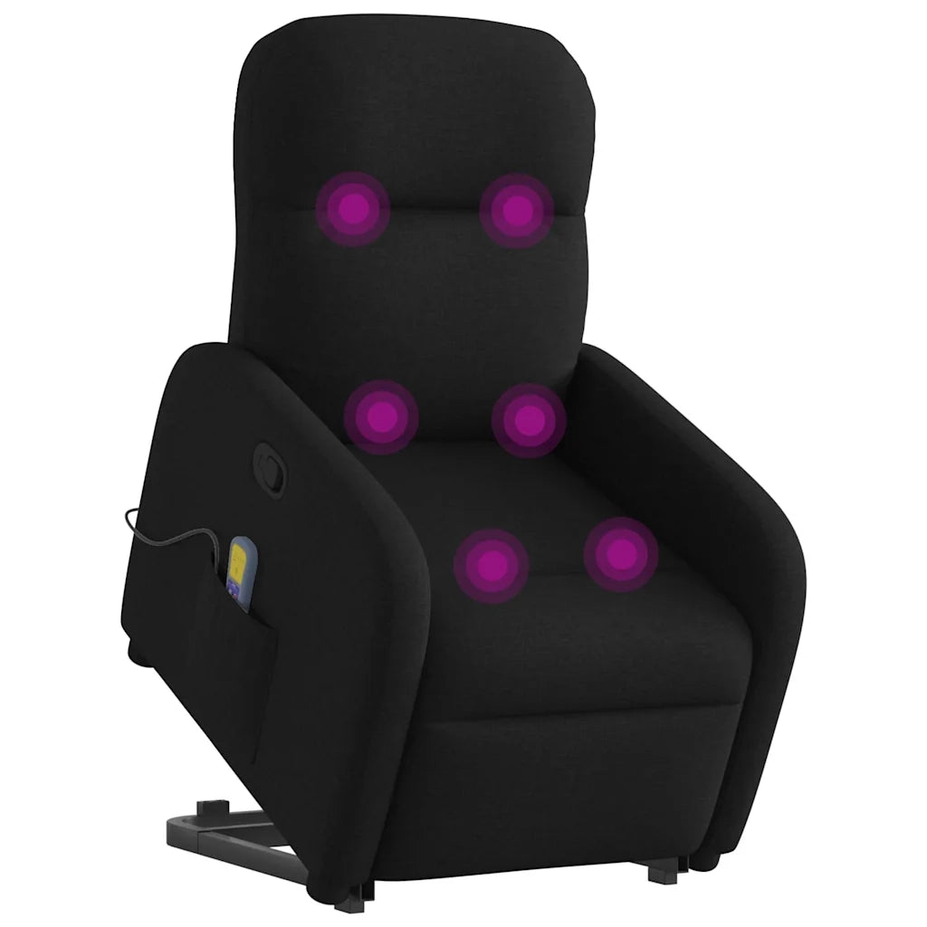 Poltrona Alzapersona Massaggiante Reclinabile Nera in Tessuto 3302984