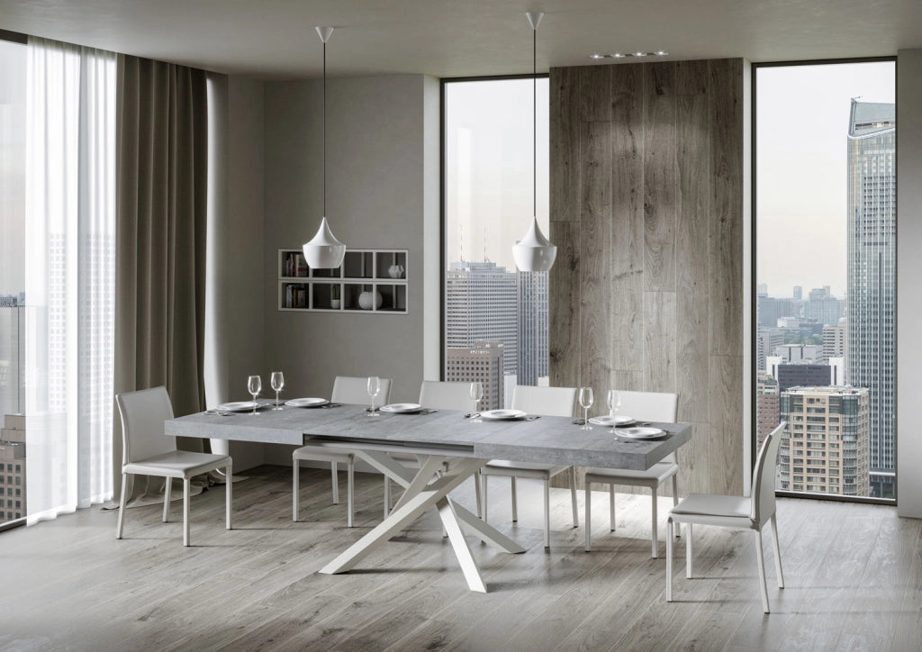 Tavolo allungabile 90x160/264 cm Volta cemento telaio bianco