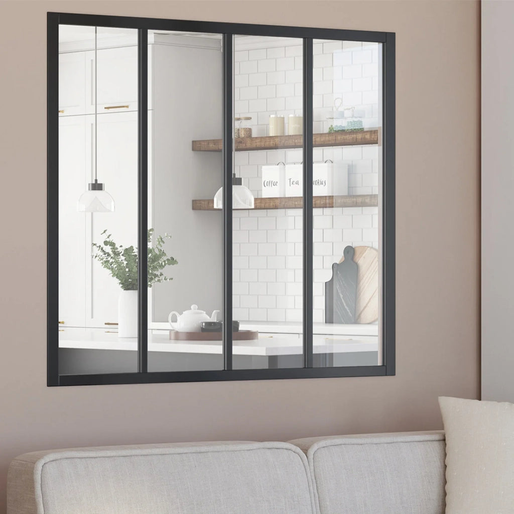 IDMarket - Tetto in vetro dell'officina a 4 pannelli L. 116 x H.108 cm in metallo nero e vetro temperato