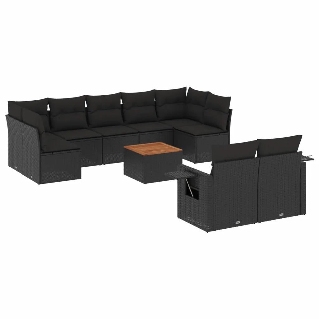 Set Divani da Giardino 10pz con Cuscini in Polyrattan Nero 3257042