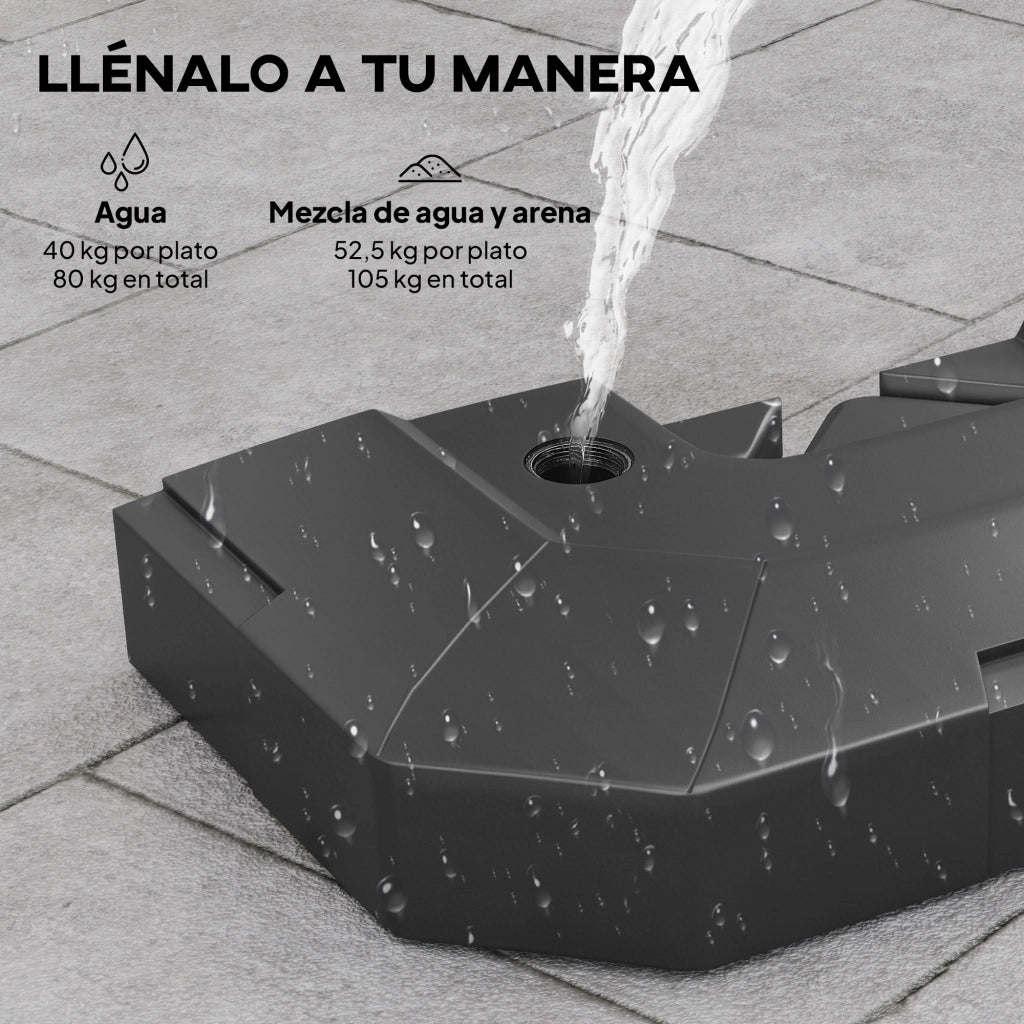 Base per Ombrellone 2 Pezzi Riempi con Acqua 80 kg ¨C Minimal ¨C Grigio