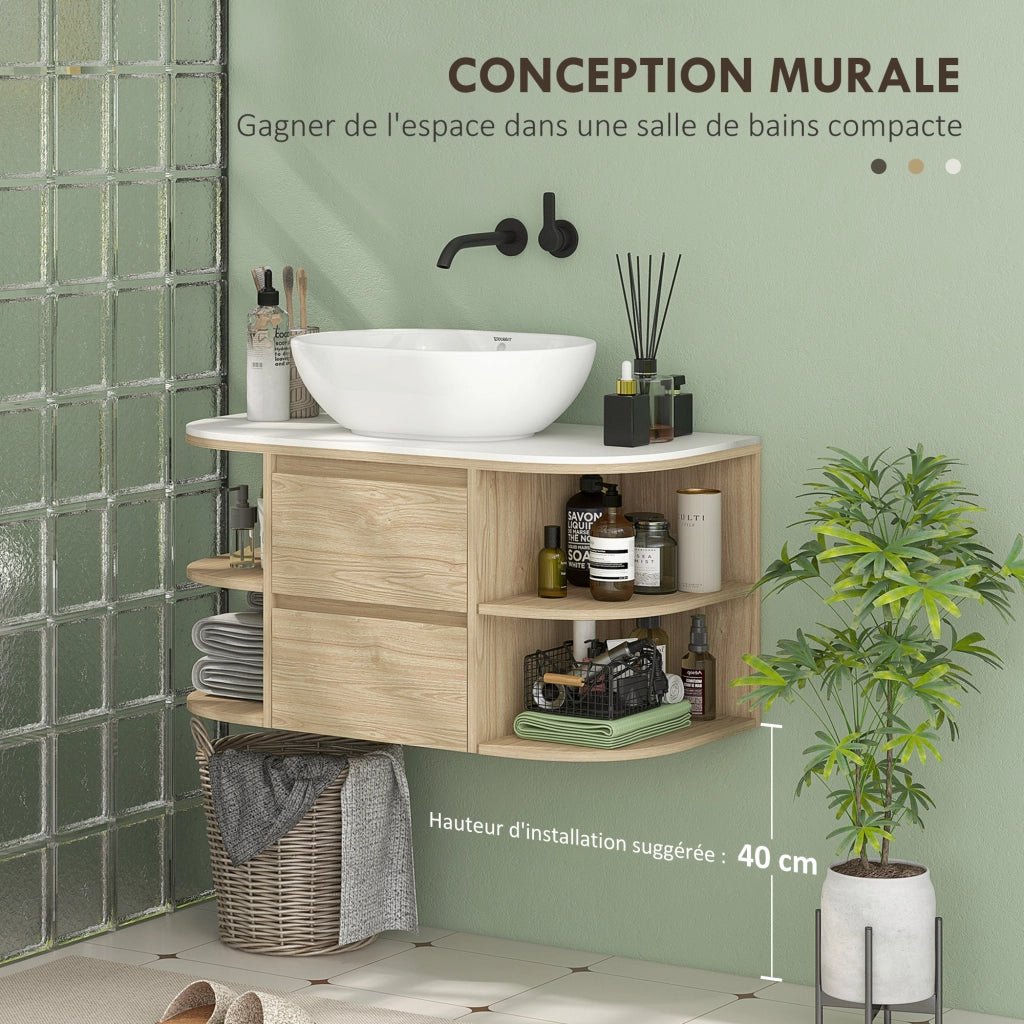 Mobiletto Sottolavabo Sospeso con Cassetti e Ripiani ¨C zephmum ¨C Marrone