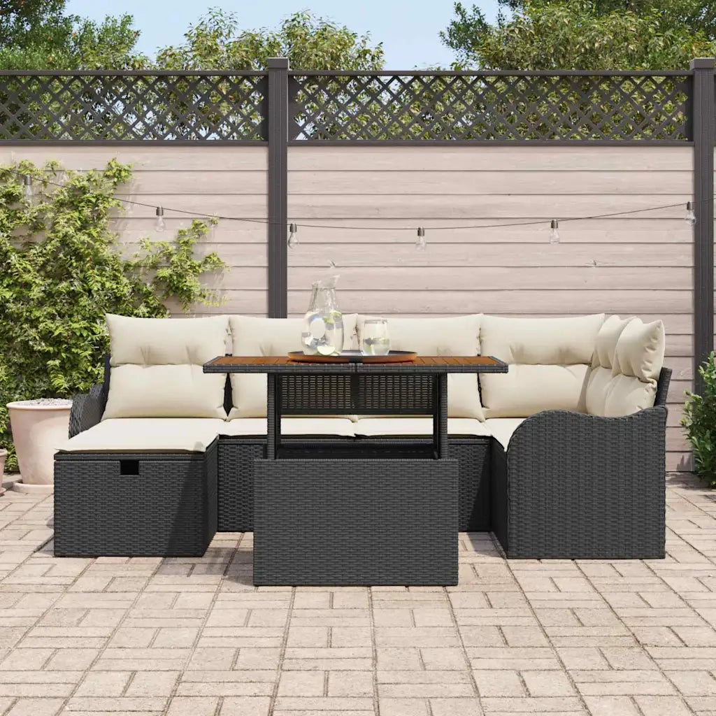 Set Divano da Giardino con cuscino 7 pcs Nero polyrattan 3359939