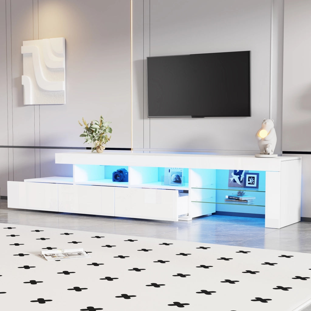 Cassettiera TV bianca lucida in MDF lunghezza 180 cm