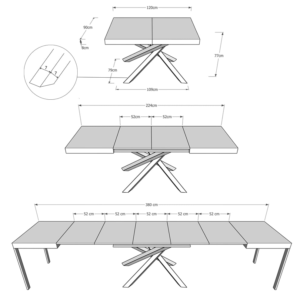 Tavolo Allungabile 120/380x90 cm Volantis Cemento Gambe Multicolore 4/C