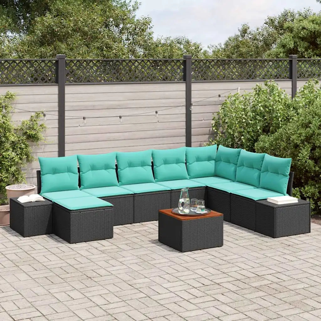 Set Divano da Giardino 9 pz Nero e turchese 3356667
