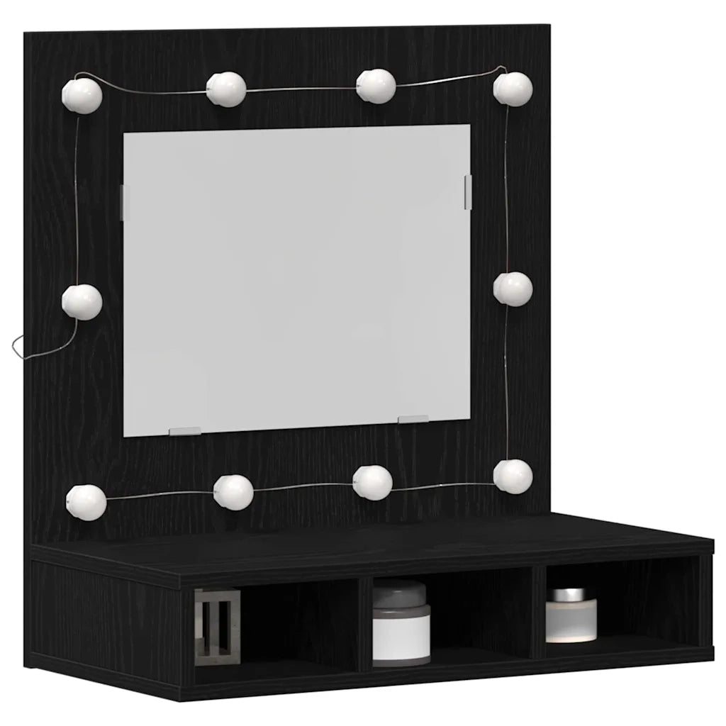 Mobiletto per specchio-Mensola con Specchio Rovere Nero 60 x 31,5 x 62 cm