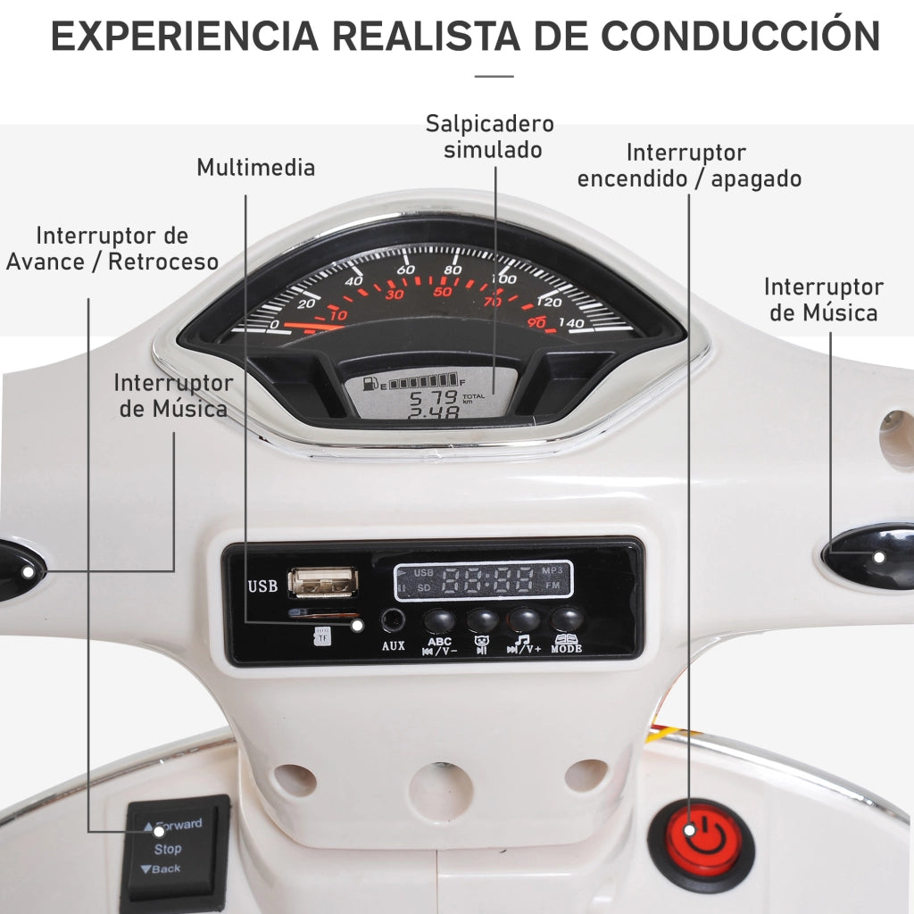 Moto Elettrica per Bambini 3-6 Anni ¨C zephmum ¨C Bianco