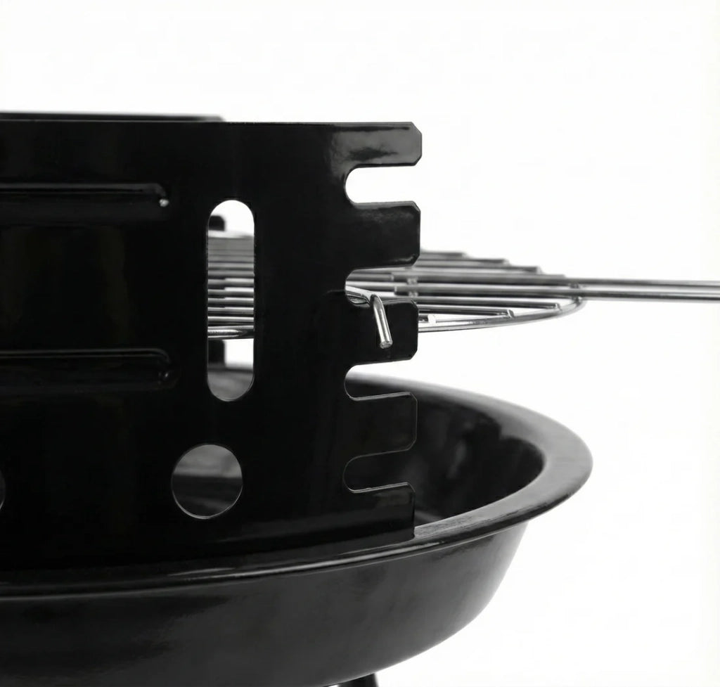 Barbecue a Carbone Portatile Ø 36cm con Griglia Regolabile e Paravento