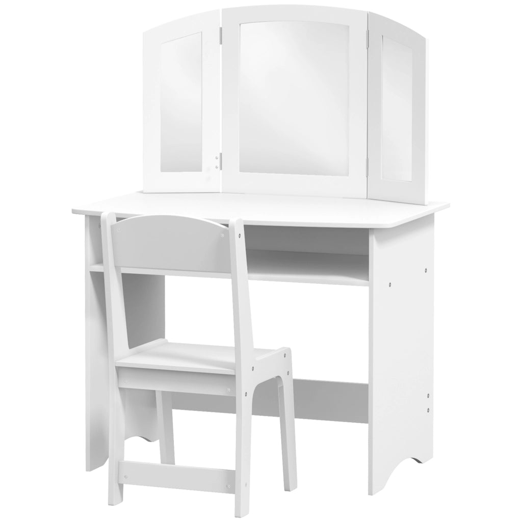 Tavolo Toeletta con Specchio e Sedia per Bambini ¨C Minimal ¨C Bianco Legno