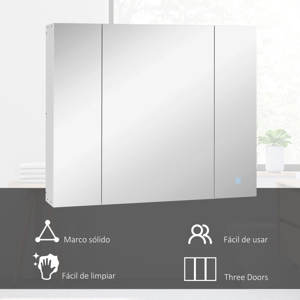 Mobile da bagno con specchio LED e USB ¨C Xylo ¨C Bianco 90x15x75 cm