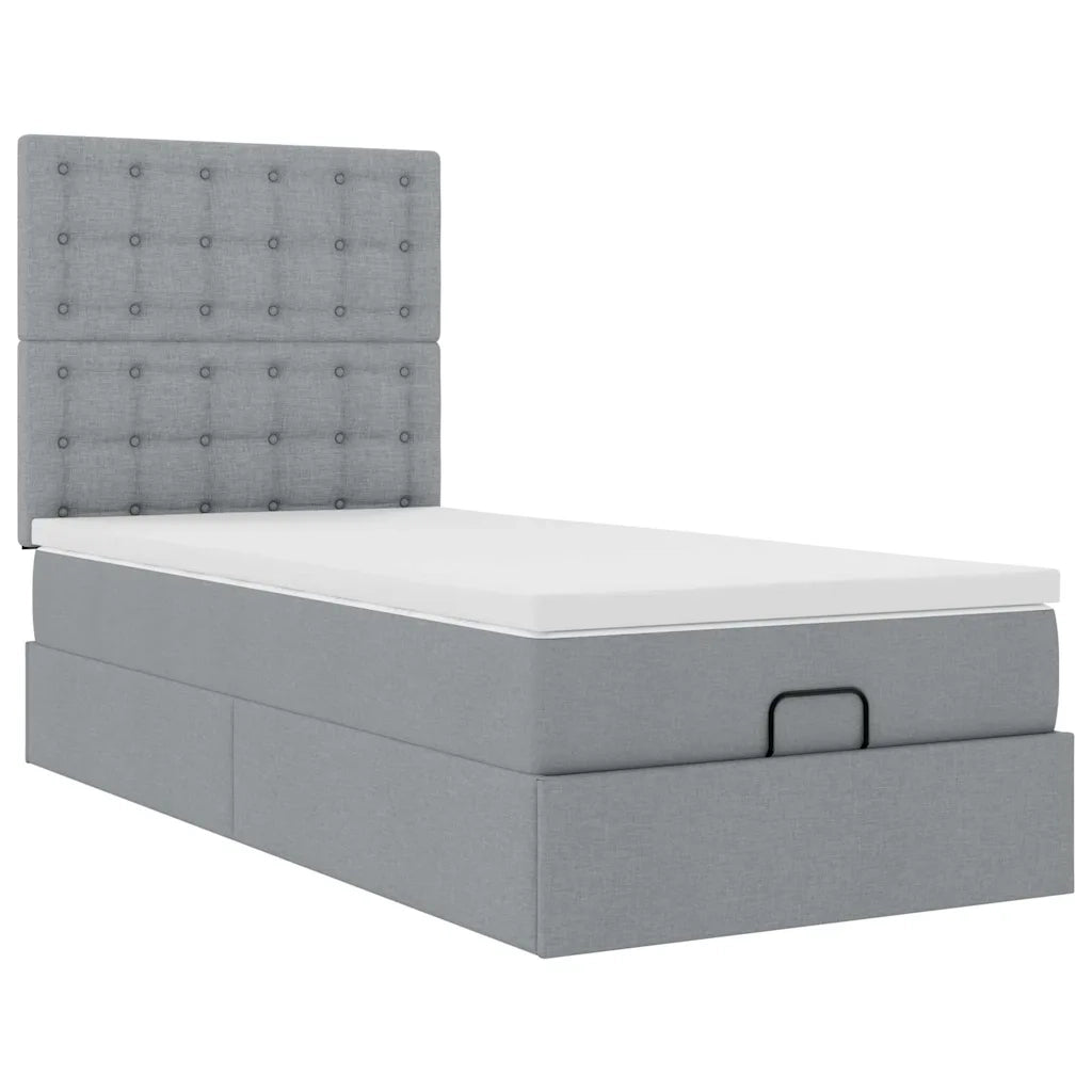 Pouf Letto con Materasso e LED Grigio Chiaro 90x200 cm Tessuto 3314141