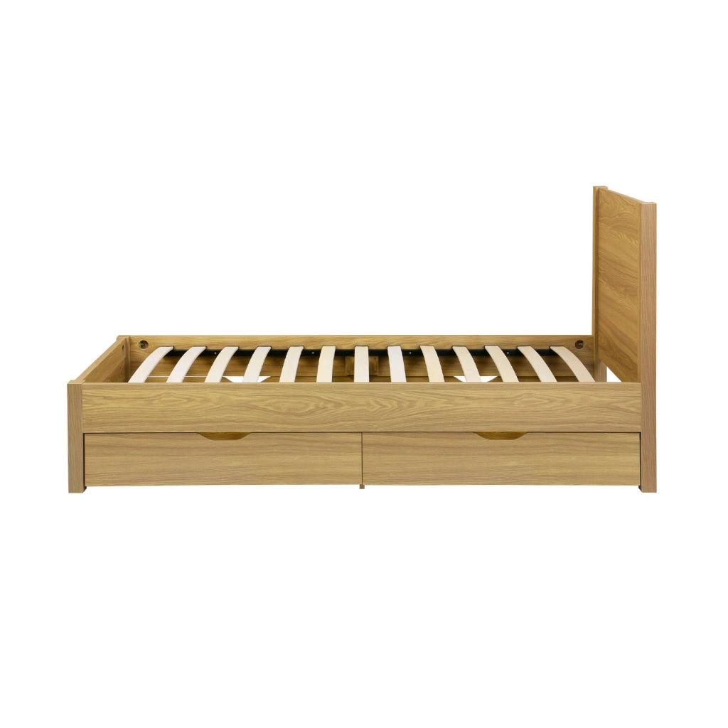 Letto con rete a doghe e testiera 90x190cm + 4 cassetti, marrone