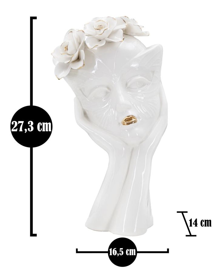 Vaso in ceramica bianca con decori oro 16,5x14x27,3cm Woman Mask