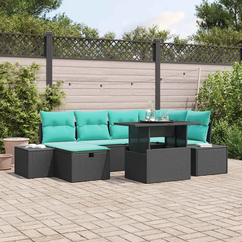Set Divano da Giardino 7 pz Nero polyrattan 3361215