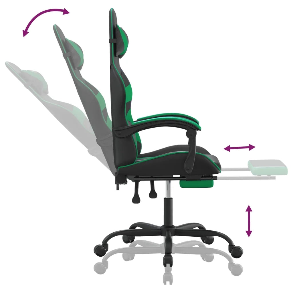Sedia da Gaming con Poggiapiedi Nero e Verde in Similpelle 3143857