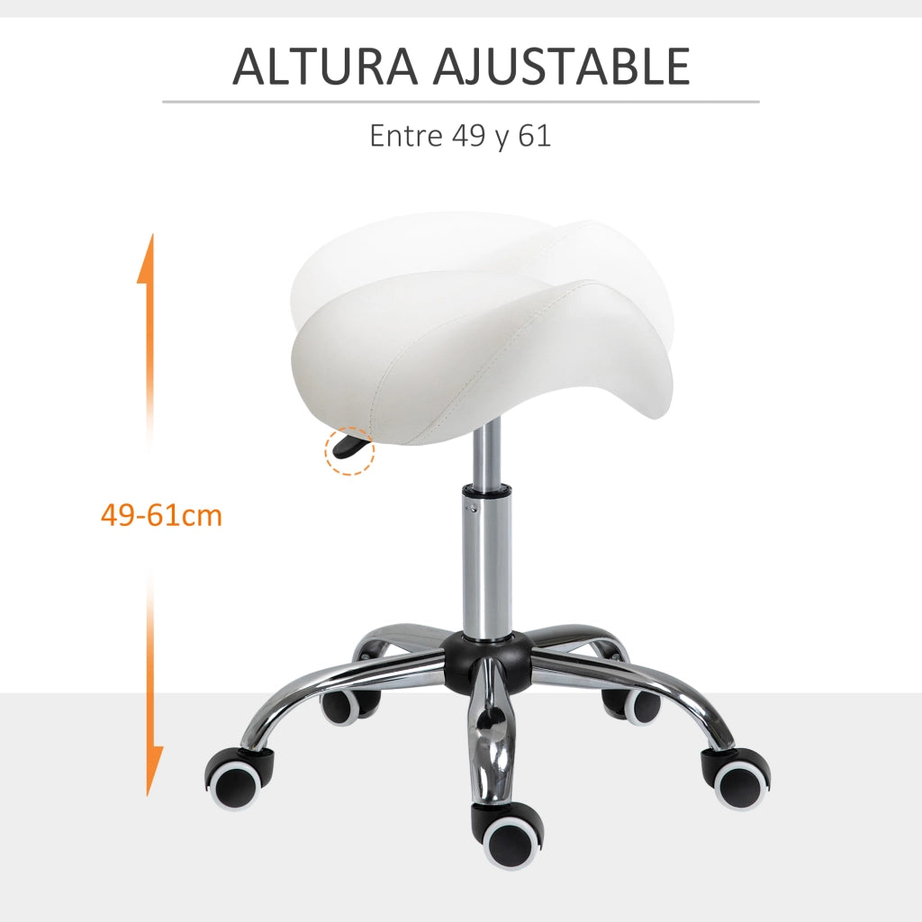 Sgabello con Ruote e Altezza Regolabile ¨C Zephmum ¨C Bianco 52x53x49-61cm