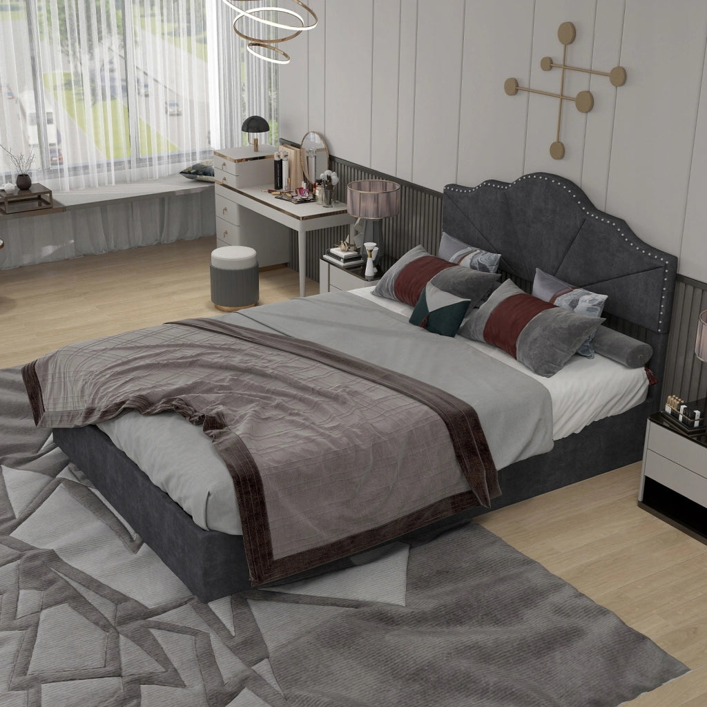 Letto imbottito con cassone - Xylo - 140x200 - Grigio - Alto