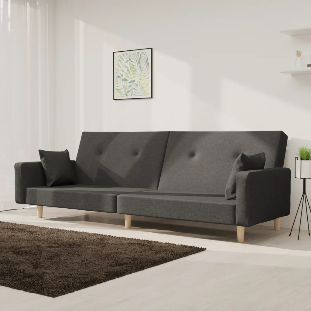 Divano letto | Sof¨¤ letto | Letto singolo a 2 Posti con 2 Cuscini Grigio Scuro in Tessuto