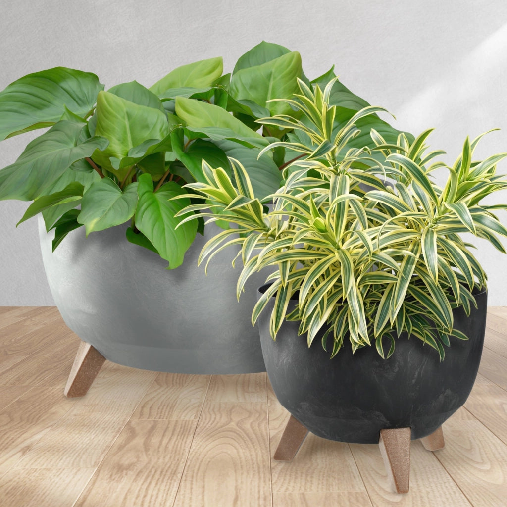 Vaso da fiori KADAX 47 cm con coperchio e piedini in sughero, colore nero.