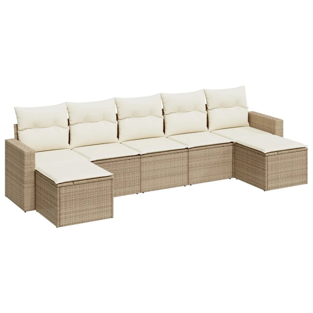 Set Divani da Giardino 7 pz con Cuscini Beige in Polyrattan 3219328