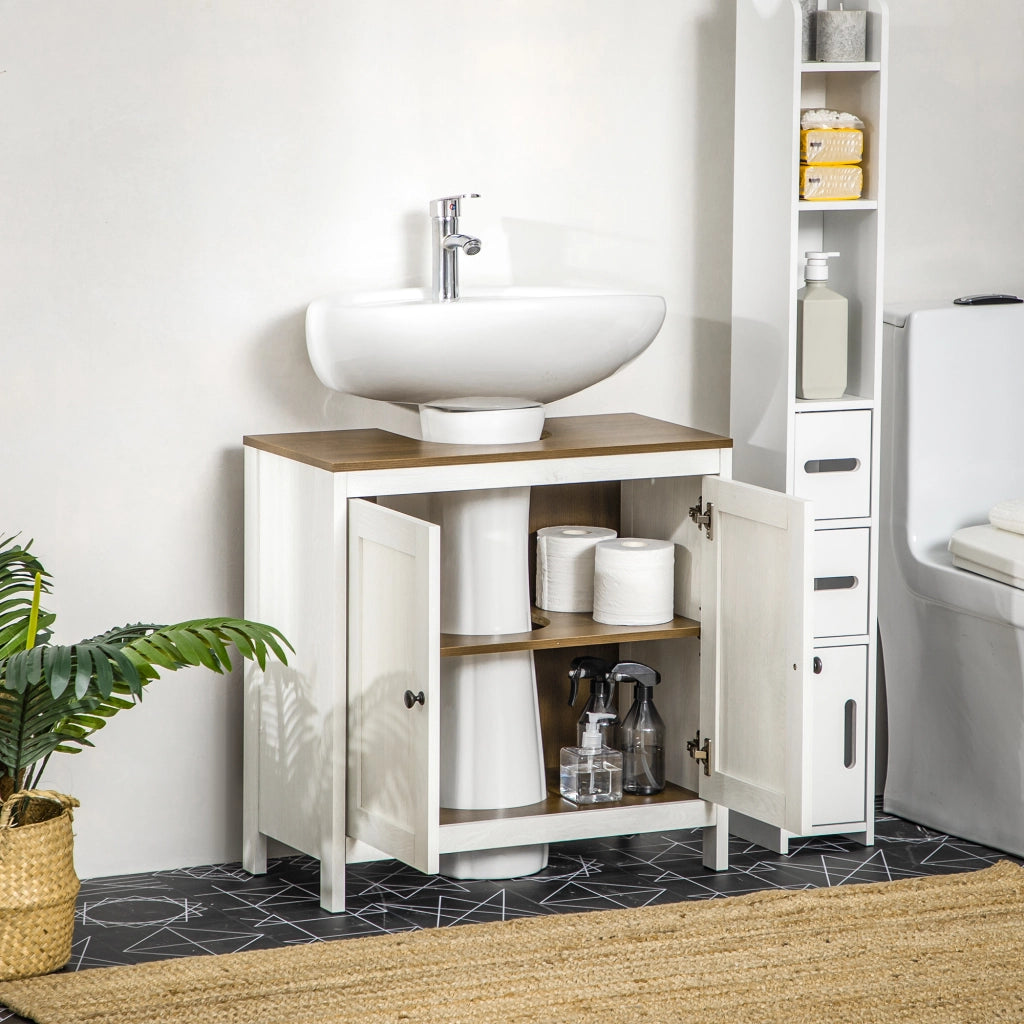 Mobile sottolavabo con 2 ante e ripiano regolabile ¨C Xylo ¨C Bianco 60x30x60 cm