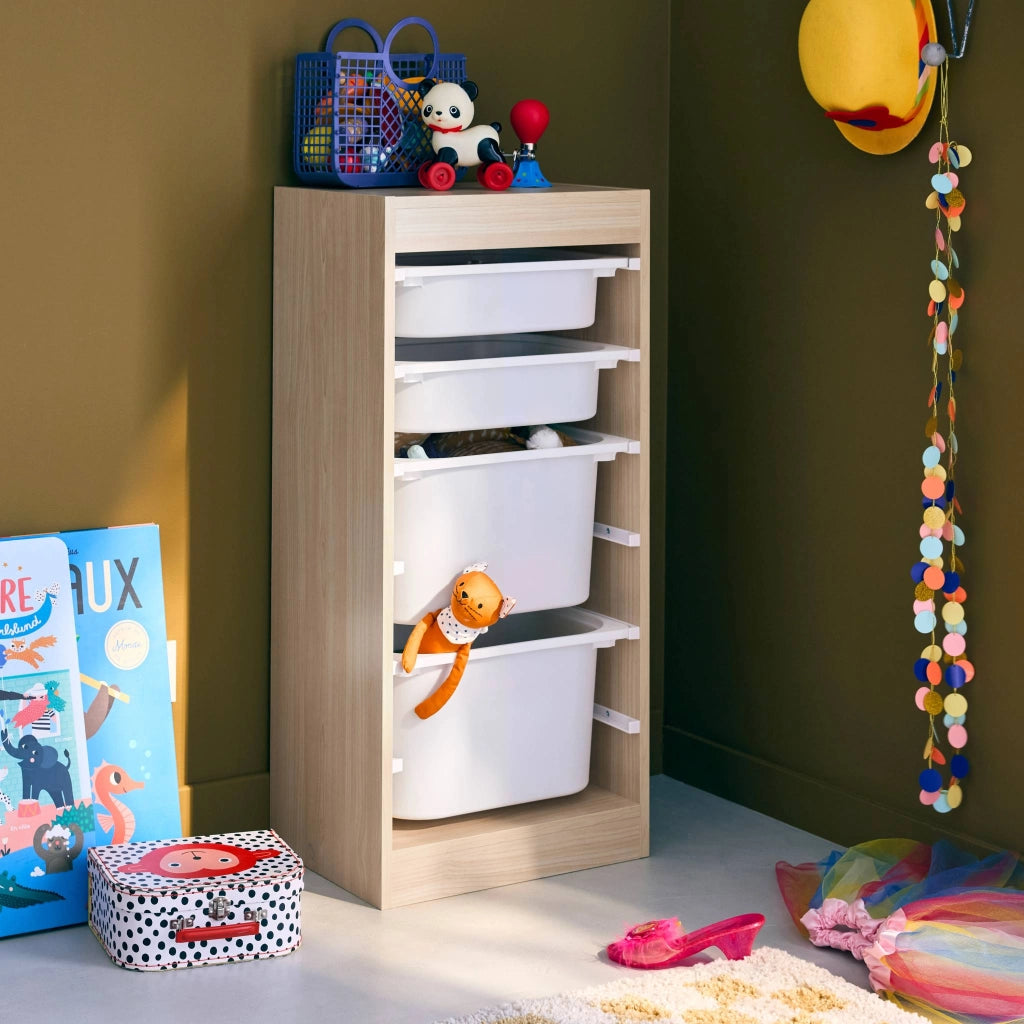 Contenitore per bambini con 4 contenitori, marrone naturale