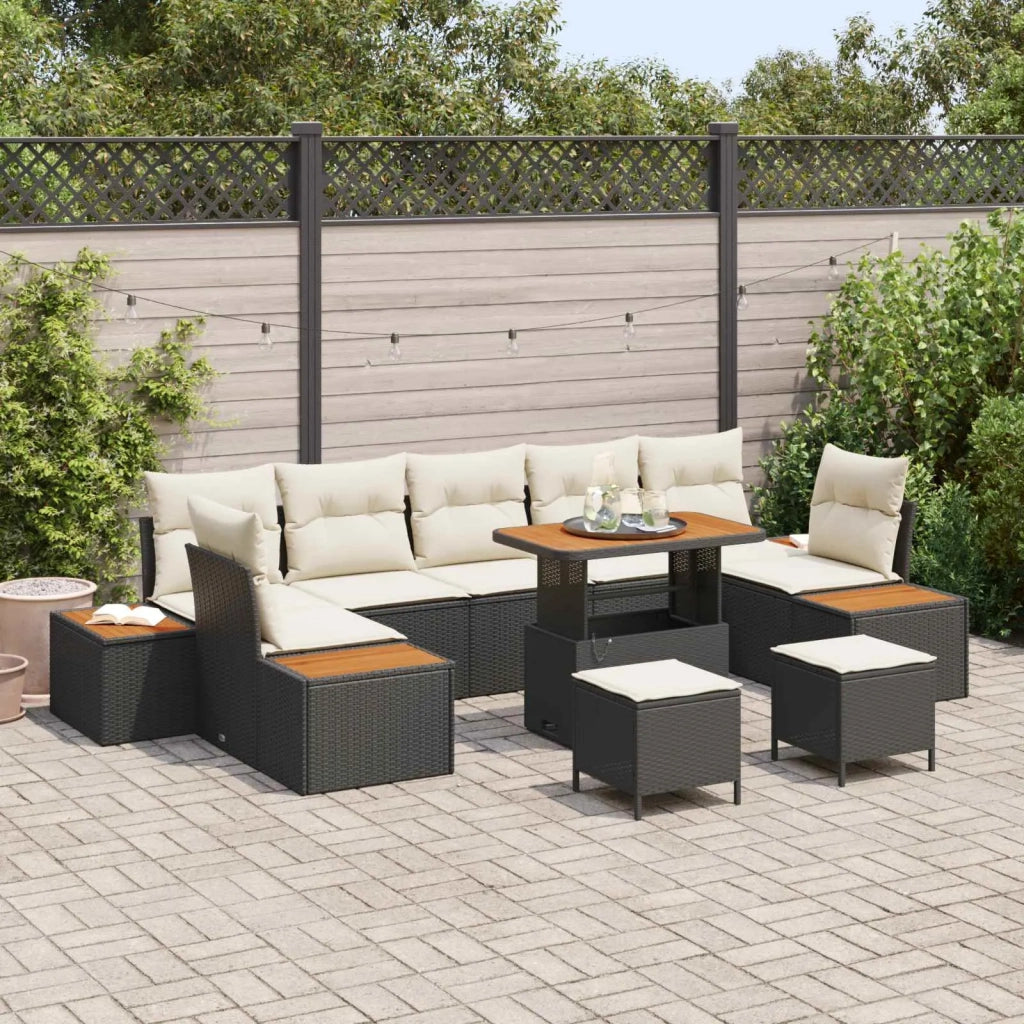 Set Divano da Giardino con cuscino 10 pcs Nero e Crema 3363290