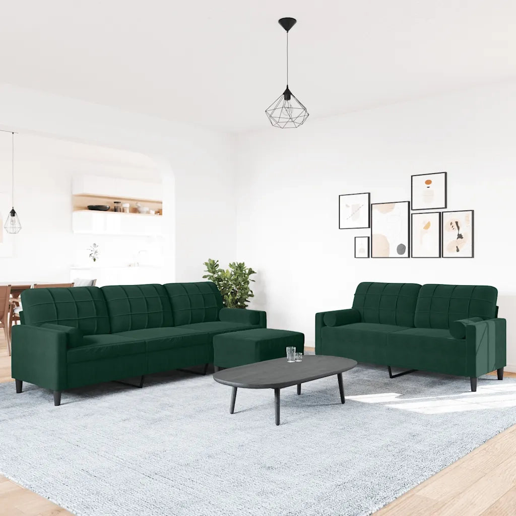 Set di Divani 3 pz con Cuscini e Rinforzi Verde scuro Velluto 3278503
