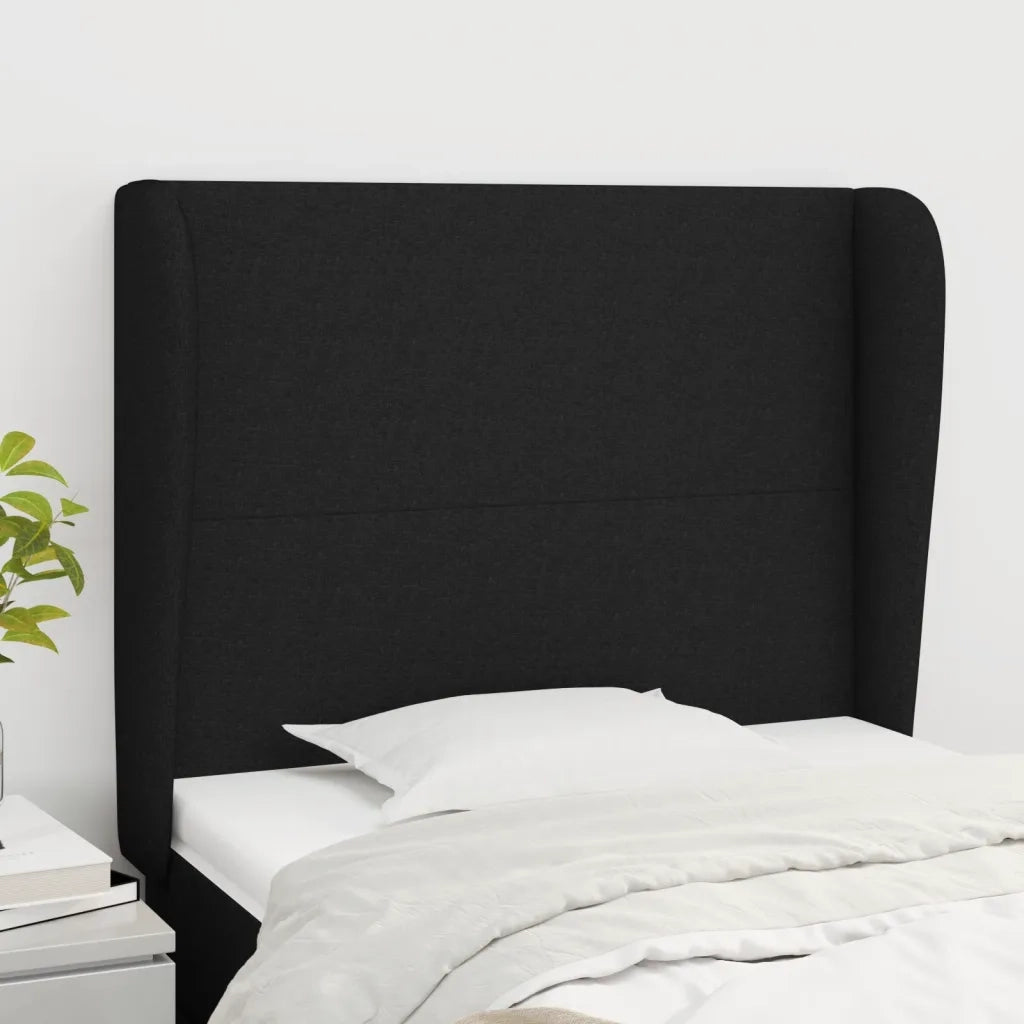 Testiera | Testata ad Orecchio Nera 93x23x118/128 cm in Tessuto