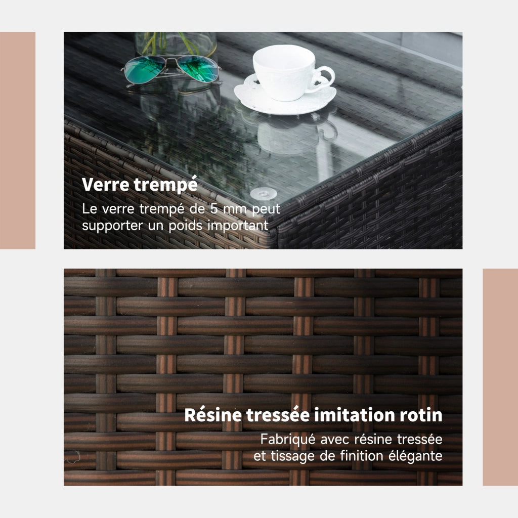 Tavolino da giardino in rattan con piano in vetro temperato ¨C Xylo ¨C 85x50x39 cm marrone