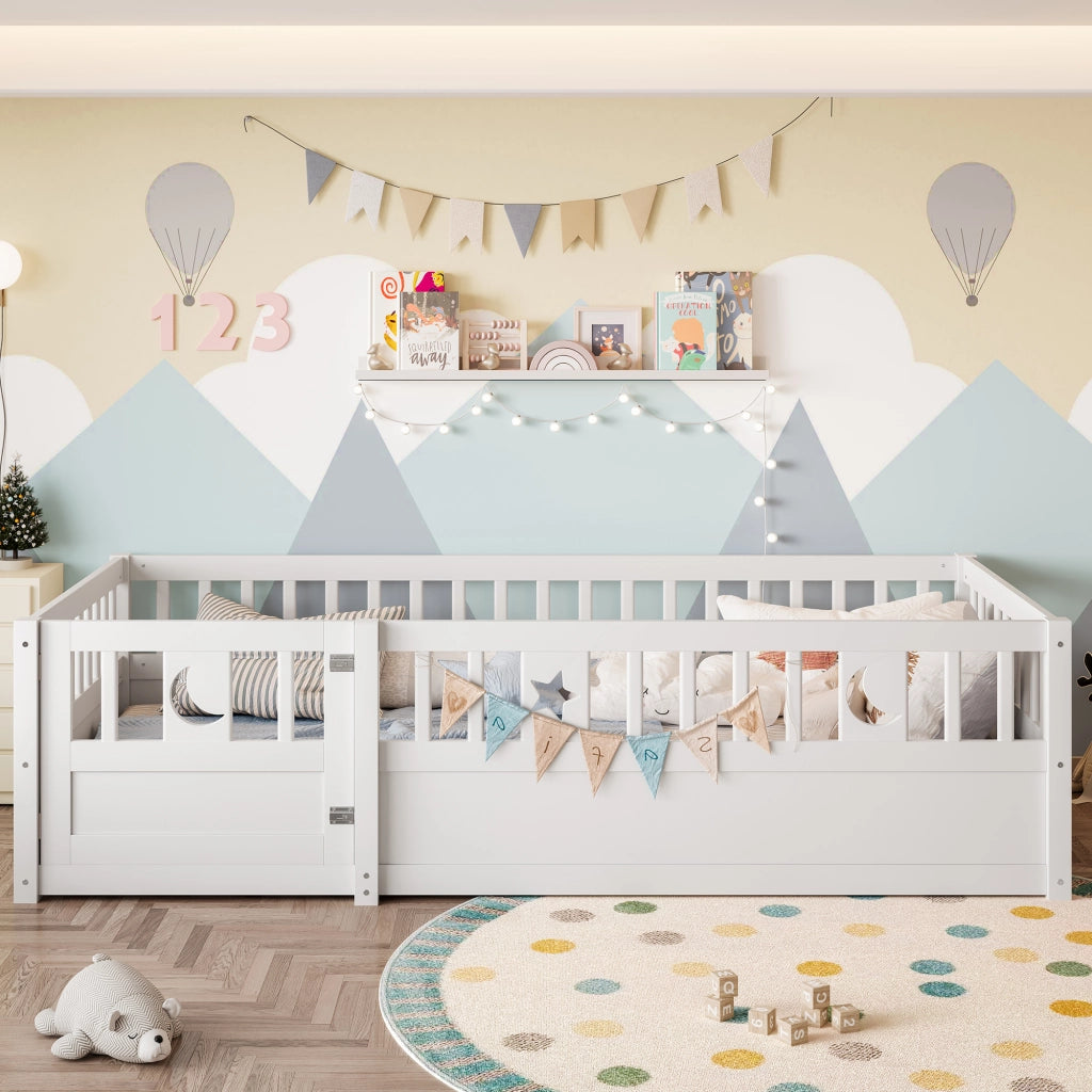 Letto per bambini 90×190 cm con sponda di sicurezza e serratura; senza materasso; bianco