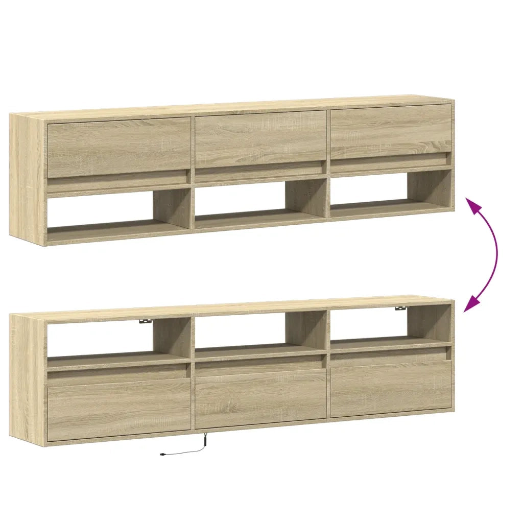 Mobile TV a Parete con LED Rovere Sonoma 180x31x45 cm 3307942