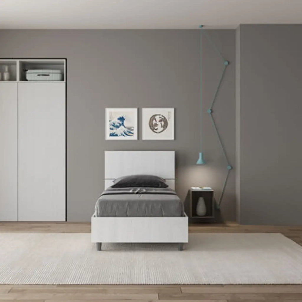 Letto singolo con rete 80x200 testata inclinata bianco frassino Demas