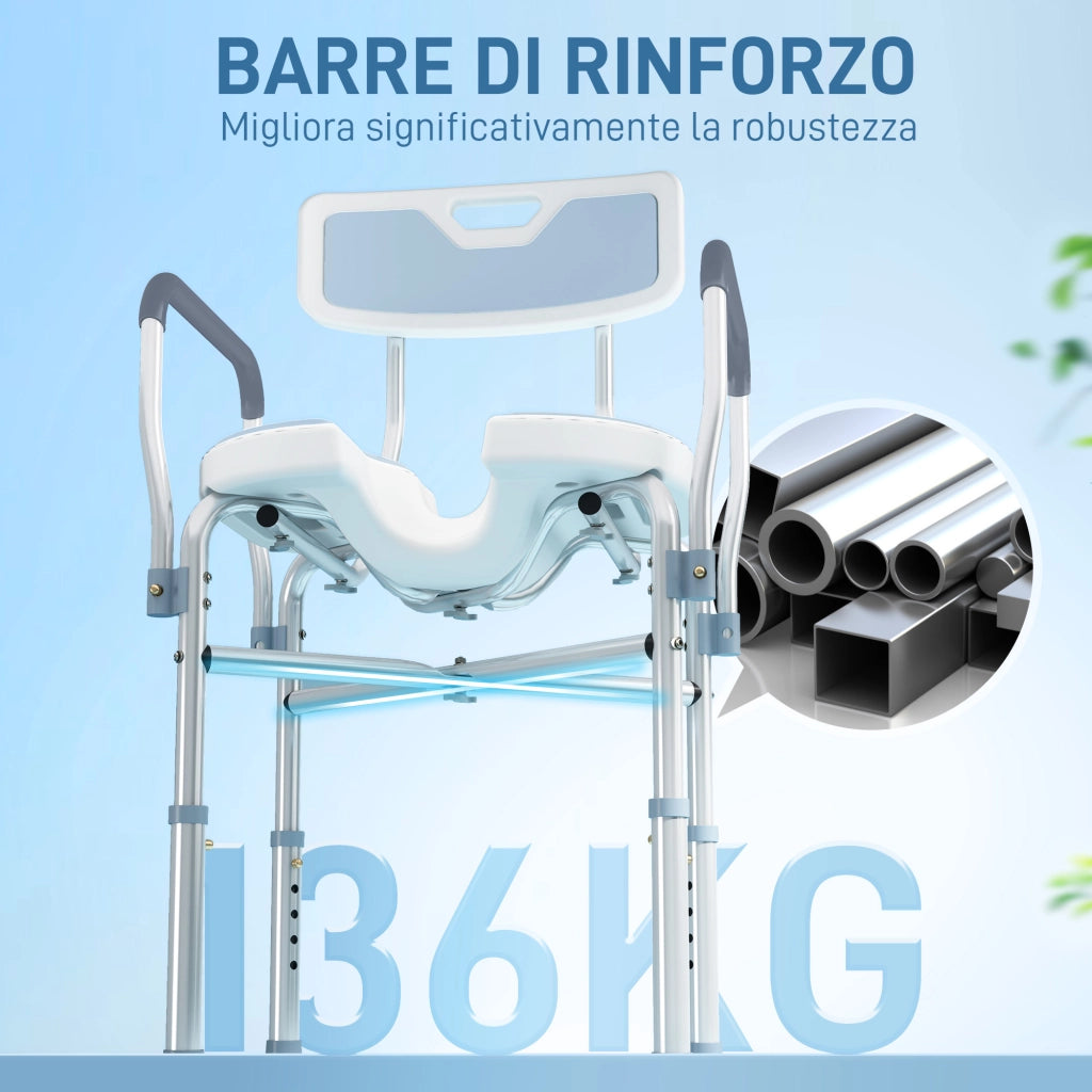 Sgabello da Doccia con Seduta Scanalata e Braccioli ¨C Minimal ¨C Altezza Regolabile, Azzurro