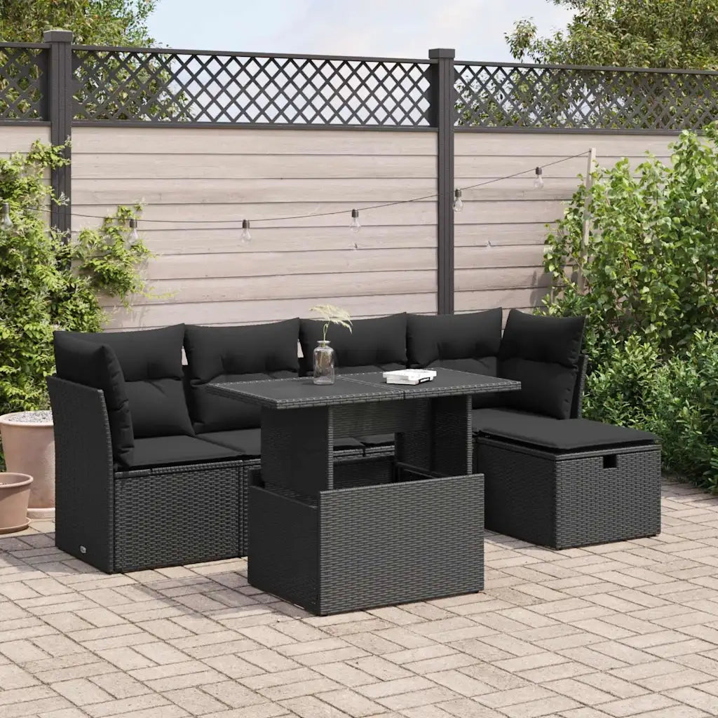 Set Divano da Giardino 6 pz con Cuscini Nero in Polyrattan 3327765