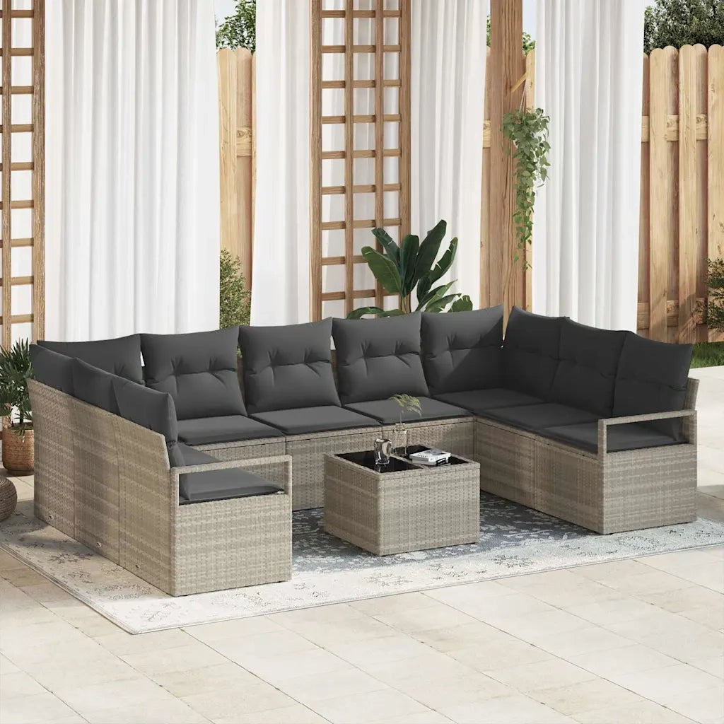 Set di divani con cuscino 10 pcs Grigio chiaro polyrattan