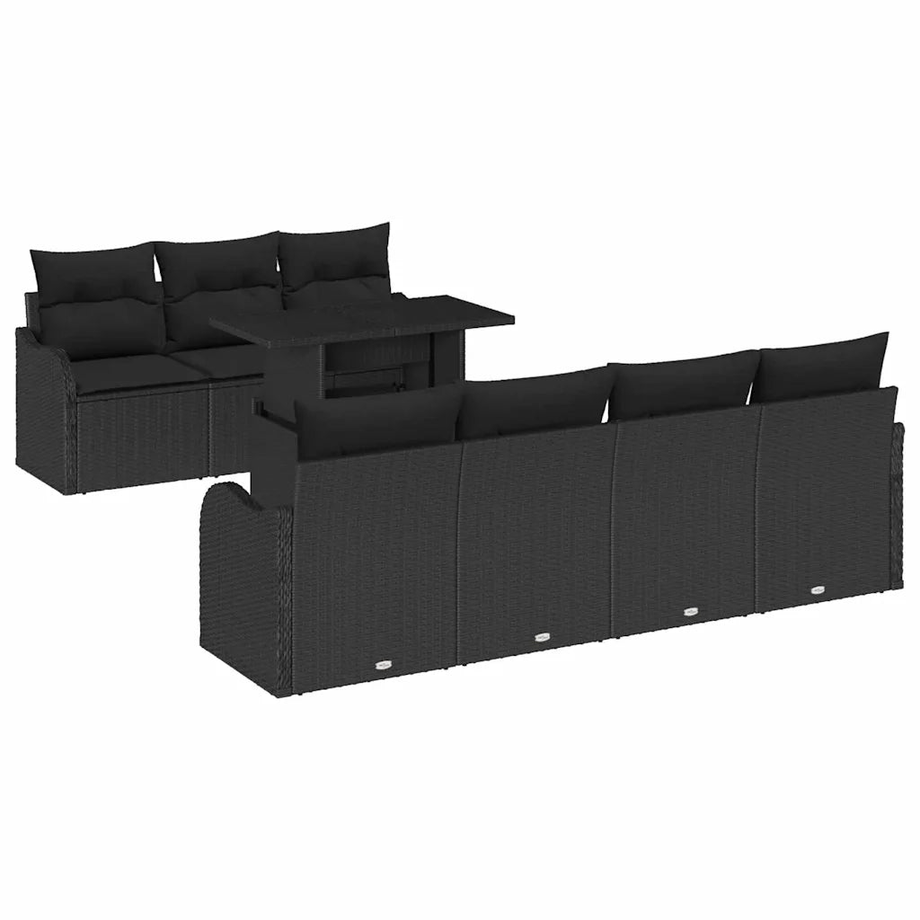 Set Divano da Giardino con cuscino 8 pcs Nero Poly Rattan
